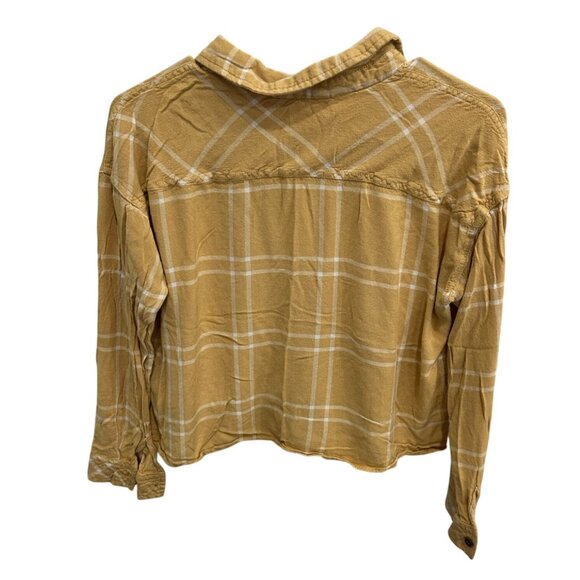 Pink Rose Vintage Plaid Medium Button Down Shirt Mustard Yellow Cropped - Picture 2 of 11